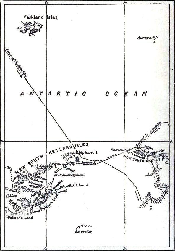 Reduced Map of D'Urville's discoveries in the Antarctic regions
