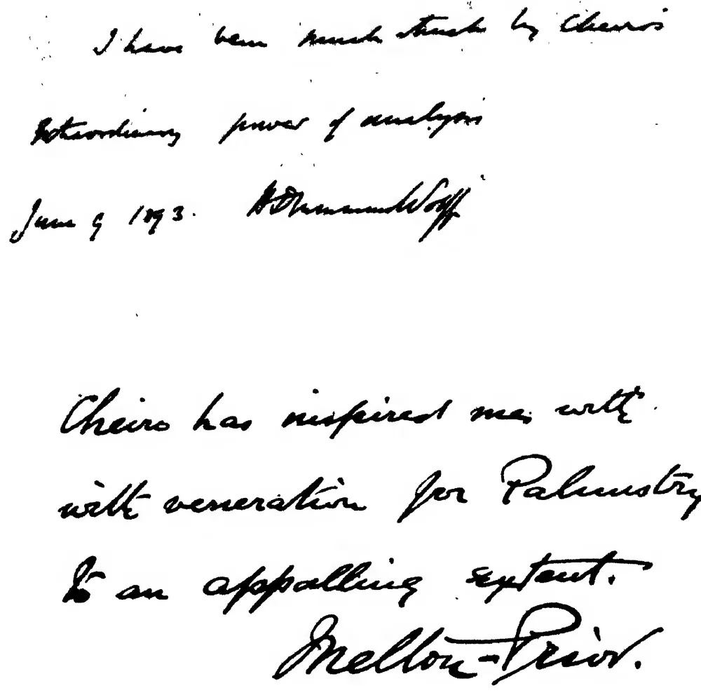 In “Cheiro’s” Visitors’ Book: Sir H. Drummond Wolff (Ambassador to Persia) and Melton Prior (Late War Correspondent, Daily Telegraph, London)