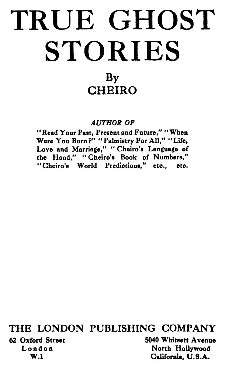 Title page of True Ghost Stories by Cheiro (Count Louis Hamon)