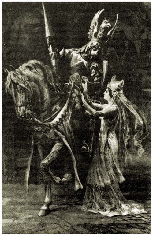 Beyond the chapel, he met a fair damsel, who said, “Sir Lancelot, leave that sword behind thee, or thou diest.”