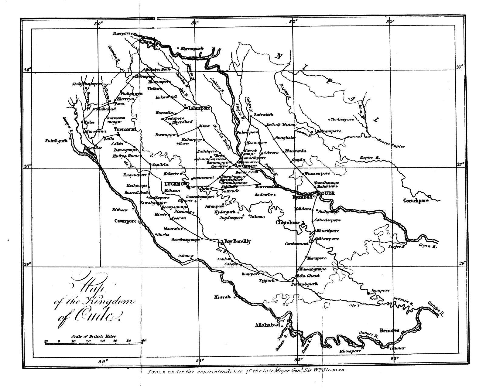 Map of the Kingdom of Oude, drawn under the superintendence of the late Major-General Sir W. Sleeman (from the original 1858 edition)