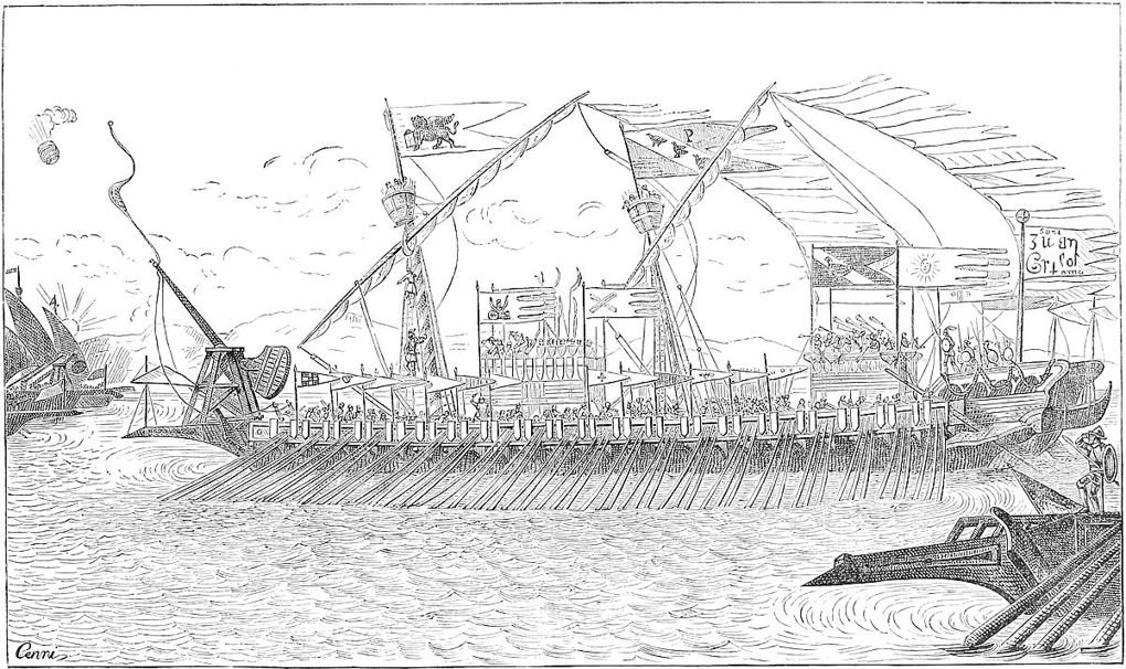 Marco Polo’s Galley going into action at Curzola.