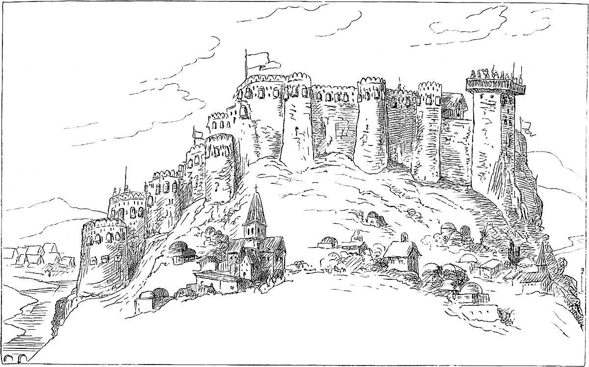 Mediæval Georgian Fortress, from a drawing dated 1634.