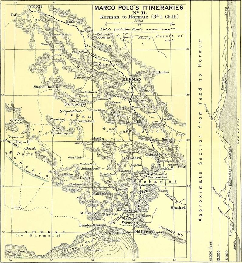 Approximate Section from Yazd to Hormuz