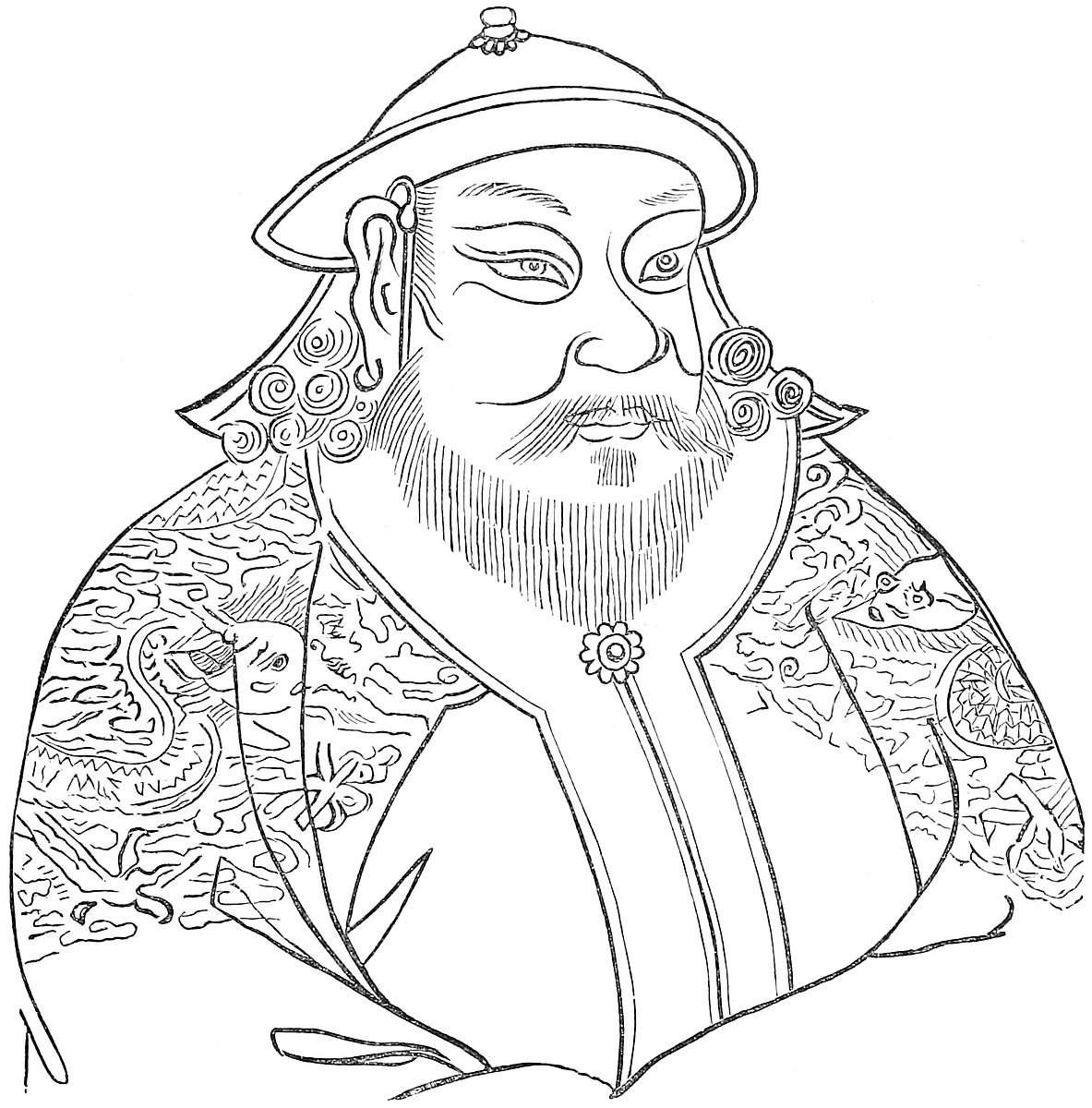 Portrait of Kúblái Kaan. (From a Chinese Engraving.)
