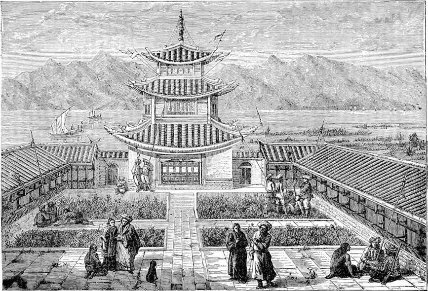 Garden-House on the Lake at Yun-nan-fu, Yachi of Polo. (From Garnier.)
