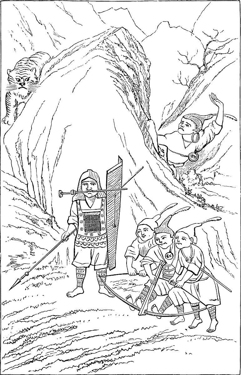 The Sangmiau Tribe of Kweichau, with the Crossbow. (From a Chinese Drawing.)