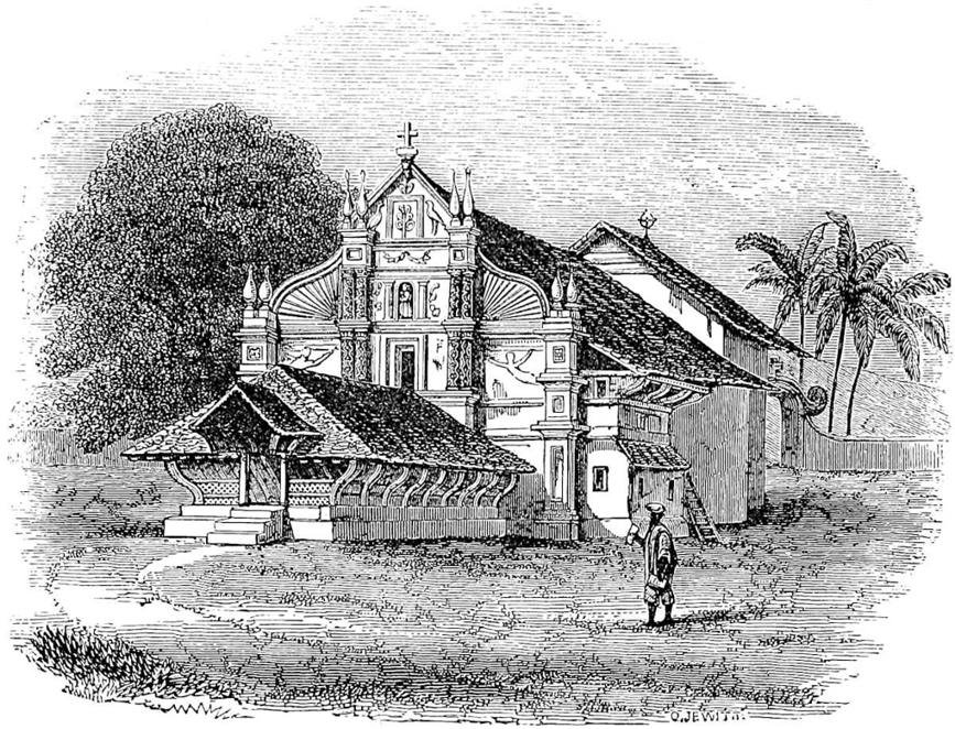 Syrian Church at Caranyachirra (from “Life of Bp. D. Wilson”), showing the quasi-Jesuit façade generally adopted in modern times.