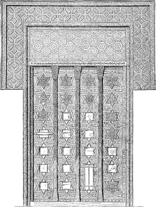 “The Gates of Somnath,” preserved in the British Arsenal at Agra, from a photograph (converted into elevation).