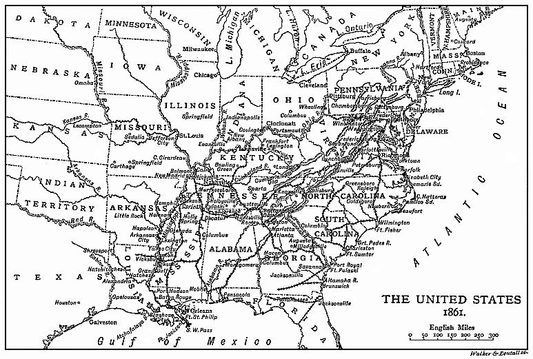 Map of the United States 1861.