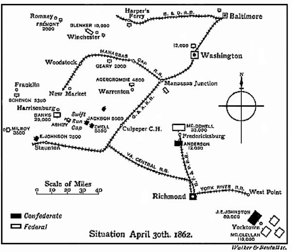 Map showing the situation on April 30th, 1862.