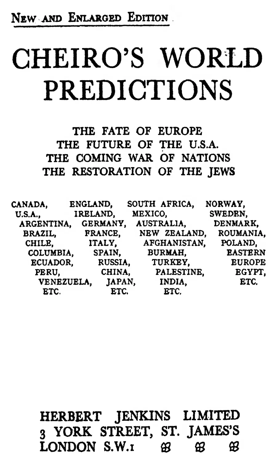 Title page of Cheiro’s World Predictions by Cheiro (Count Louis Hamon)